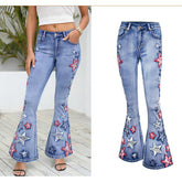 Wide-Leg Denim Bell-Bottom Pants